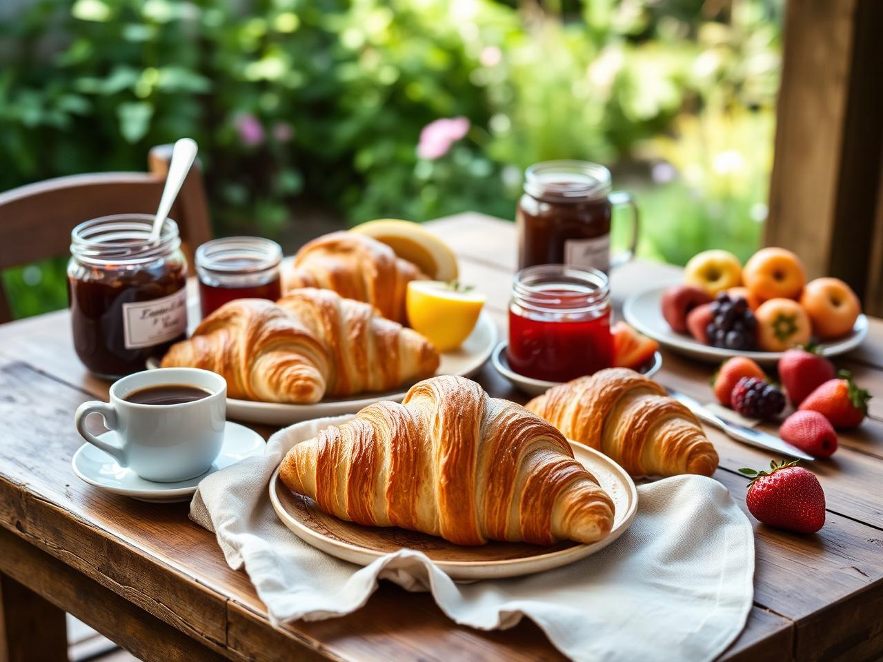 Petit-déjeuner maison servi dans le jardin